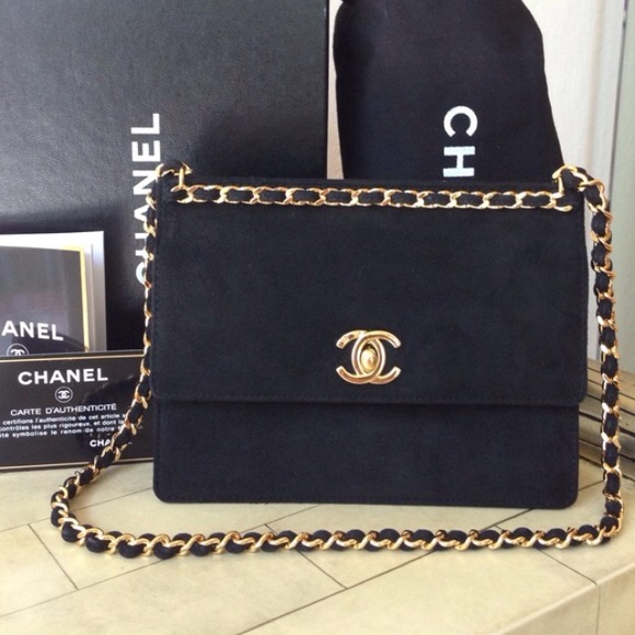 NWT RARE Chanel Black Suede & Gold Metal Bag. - Picture 7 of 8