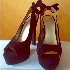 Black Suede Bow Sling Back Heels