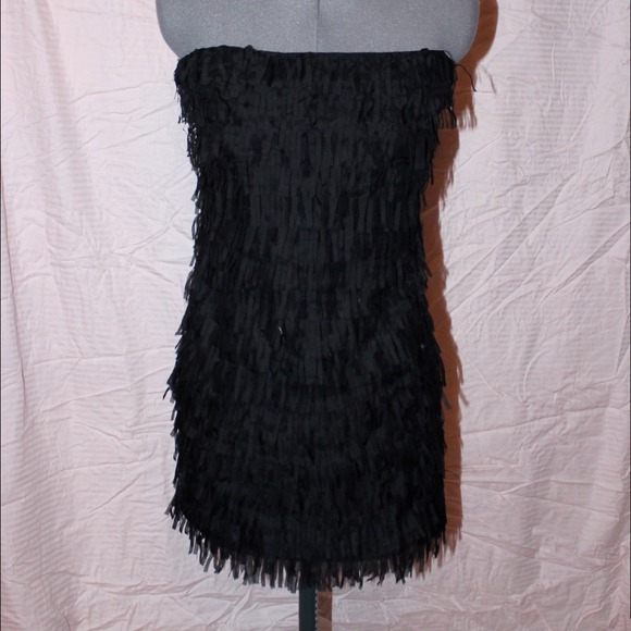 Strapless Fringe Black Dress NWT