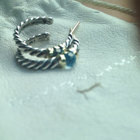 David Yurman small hoops with gold and blue stone