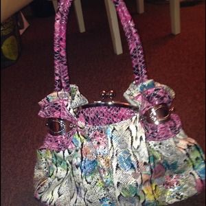 Crocodile embossed over the shoulder handbag.