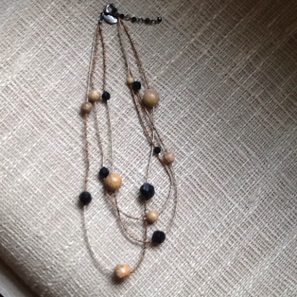 Black, tan and gold necklace