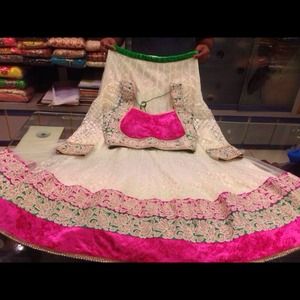 White and pink lehenga choli