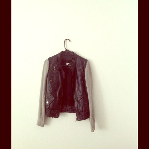 Cotton sleeve leather jacket