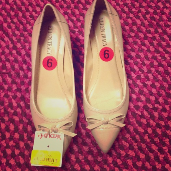 Cute small heeled tan shoes