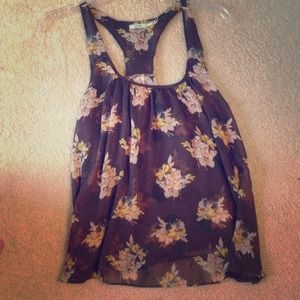 🌸Grey chiffon/silky grey&floral tank🌸