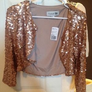 Forever 21 Rose Gold Sequin Cropped Jacket
