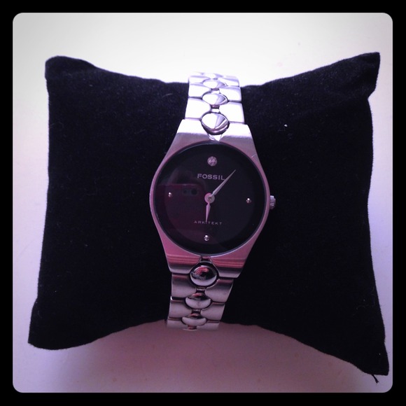 Silver and black fossil watch