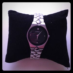 Silver and black fossil watch