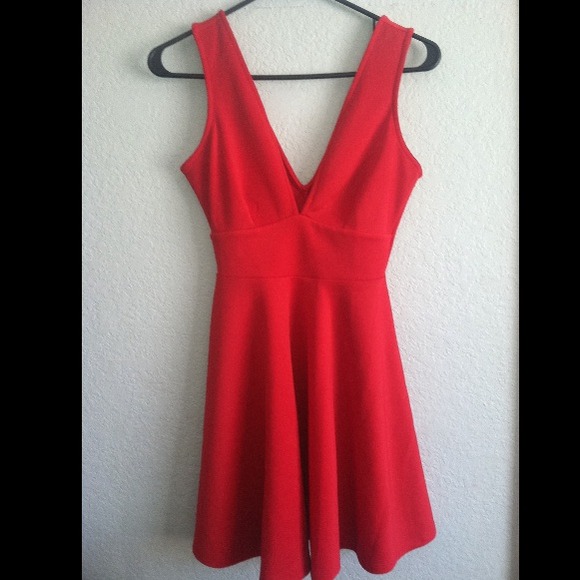 Red deep v dress