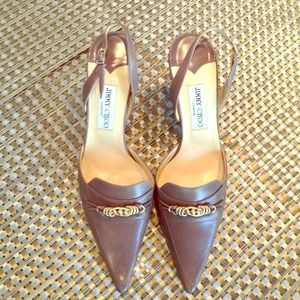 Jimmy Choo taupe sling back with 3" heels