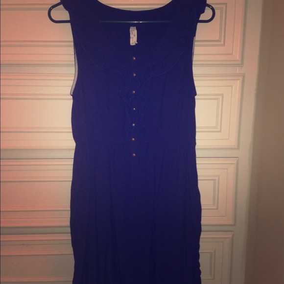 Navy blue anthropology dress with brass buttons XS