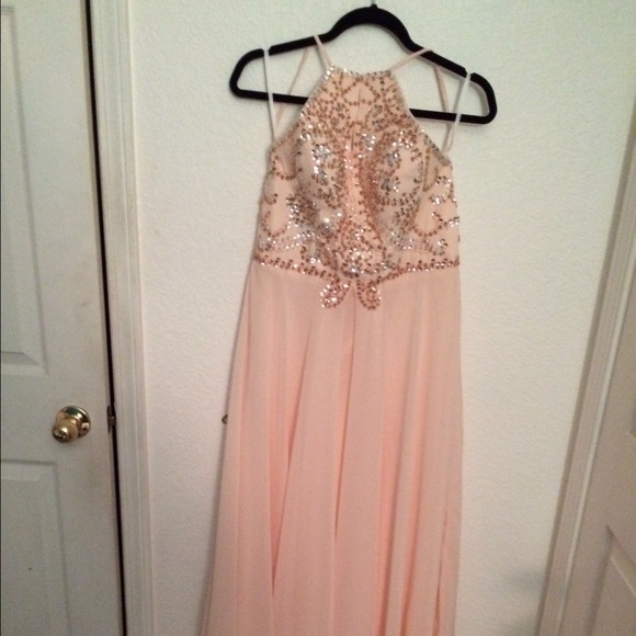Unused/never worn peach/pink beaded halter dress