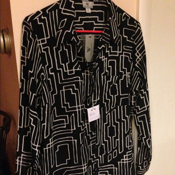 100% Silk Geometric Pattern Button Up Top