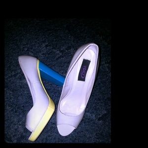 Cute tan, yellow and Turquoise Heels