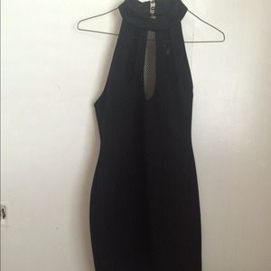 Black neck tie bodycon dress