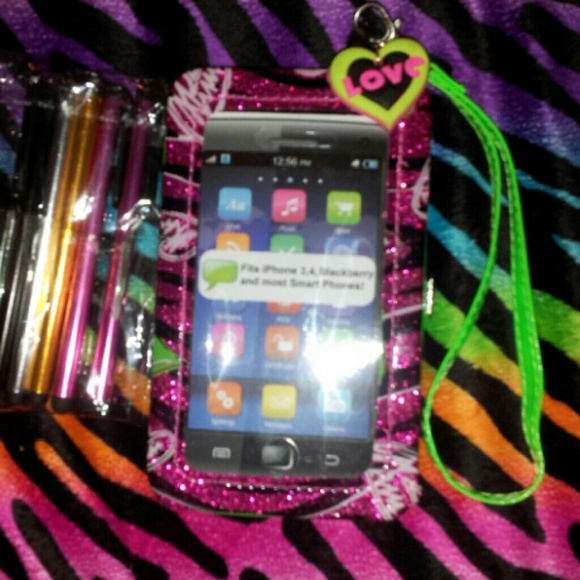 5 Stylus and  pink zebra cellphone case /wallet