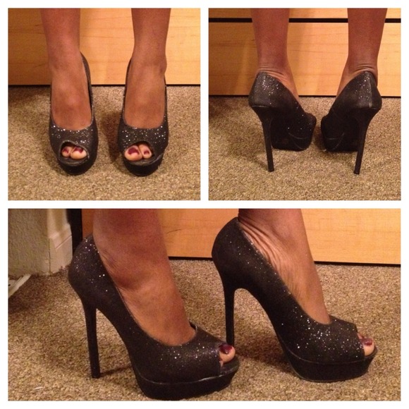 Black glitter heels