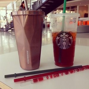 Starbucks metallic tumbler with straws