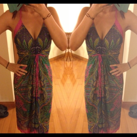 Colorful V neck Beach dress
