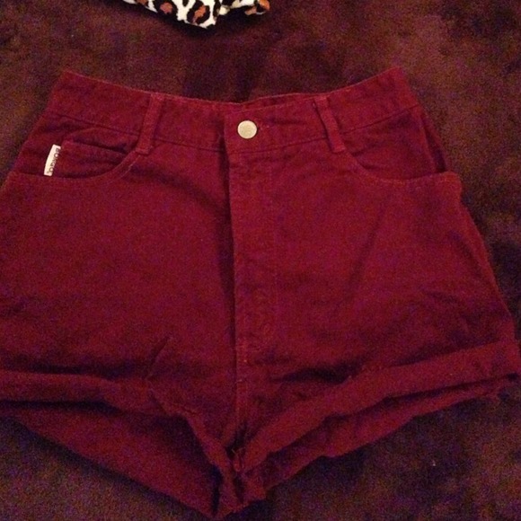 High waisted burgundy shorts