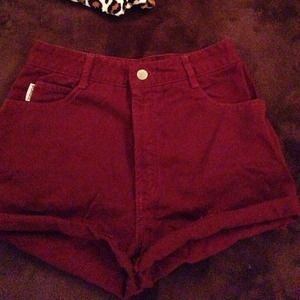 High waisted burgundy shorts