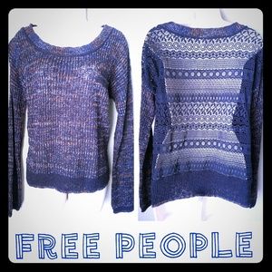 Free People Sweet Jane Navy Blue Lace Back Sweater