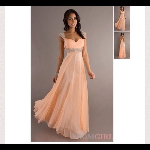 Peach Cap Sleeve Prom Dress