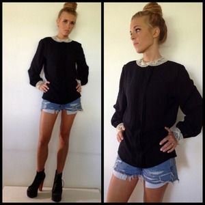 80s vintage lace collar blouse