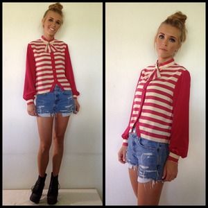 vintage candy striper crop blouse w bow