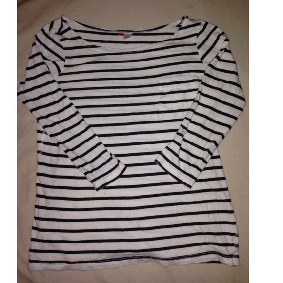 H&M Striped Boat Neck 3/4 Sleeve Top