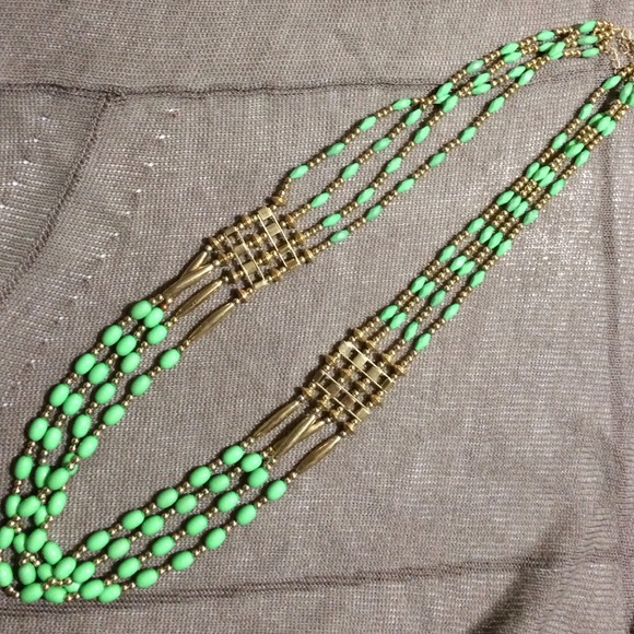 Minty (medium) green and gold long necklace