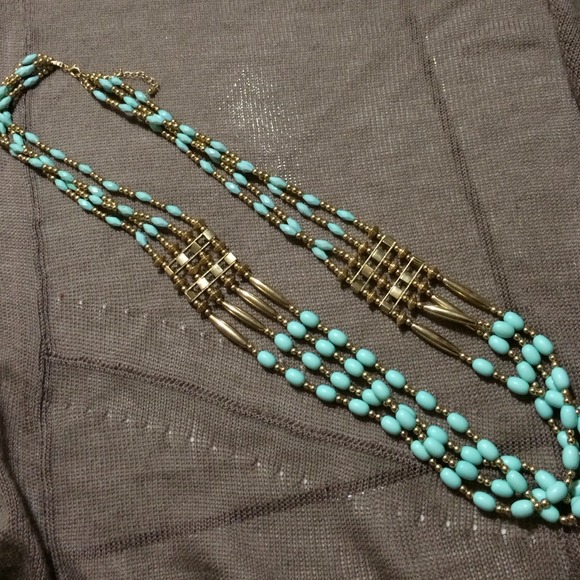 Sky blue and gold beaded necklace