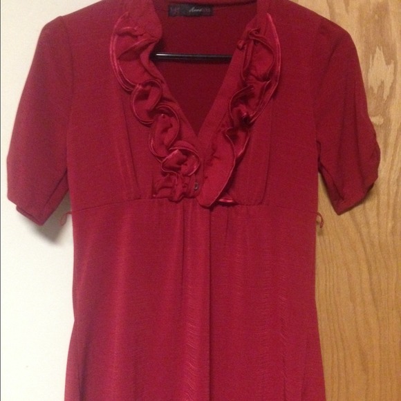 Red ruffle top.