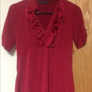 Red ruffle top.