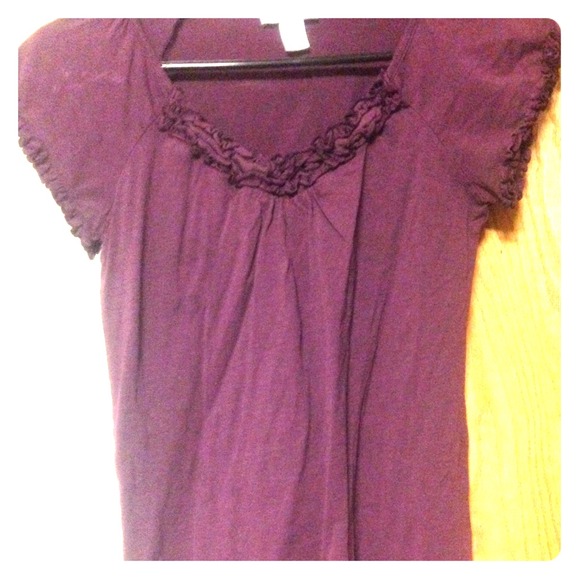 Purple Loft top with ruffles.