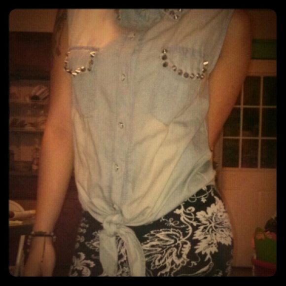 Silver Studded Jean Sleeveless Top