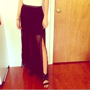 Sheer black maxi skirt with slits