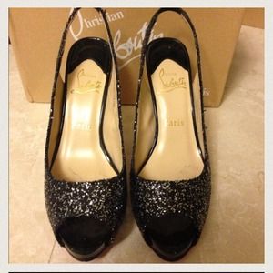 Christian Louboutin glitter peep toe pumps