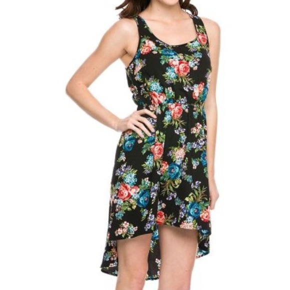 NEW High-Lo Black Floral Sleeveless Chiffon Dress - Picture 2 of 4