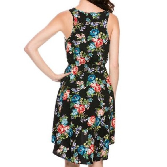 NEW High-Lo Black Floral Sleeveless Chiffon Dress - Picture 3 of 4