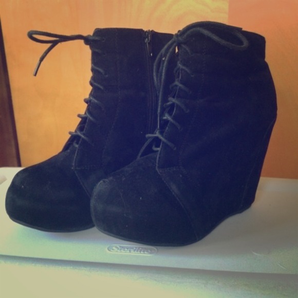 Black Lace Up wedge Booties