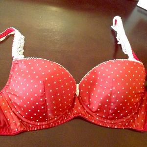 Red polka dot bra