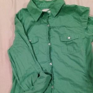 Green button up shirt