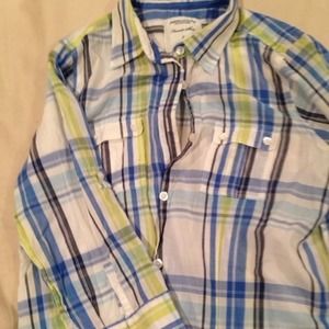 Plaid green and blue button up