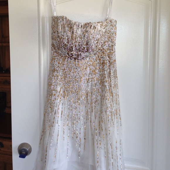 Sherri Hill White/Gold/Silver High-Low SequinDress