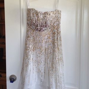 Sherri Hill White/Gold/Silver High-Low SequinDress