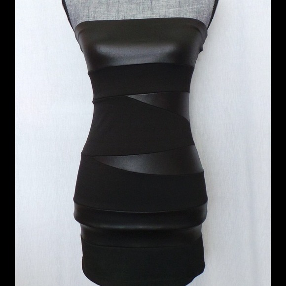 Black faux leather short dress Size S/0 New