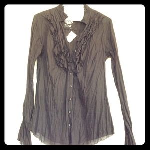 Black Cotton Ruffle Blouse