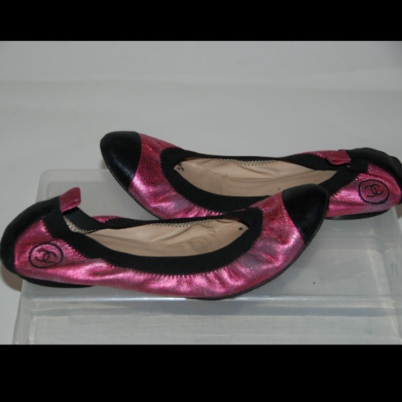 🚫SOLD🚫CHANEL CC RARE METALLIC PINK BALLET FLAT - Picture 1 of 4